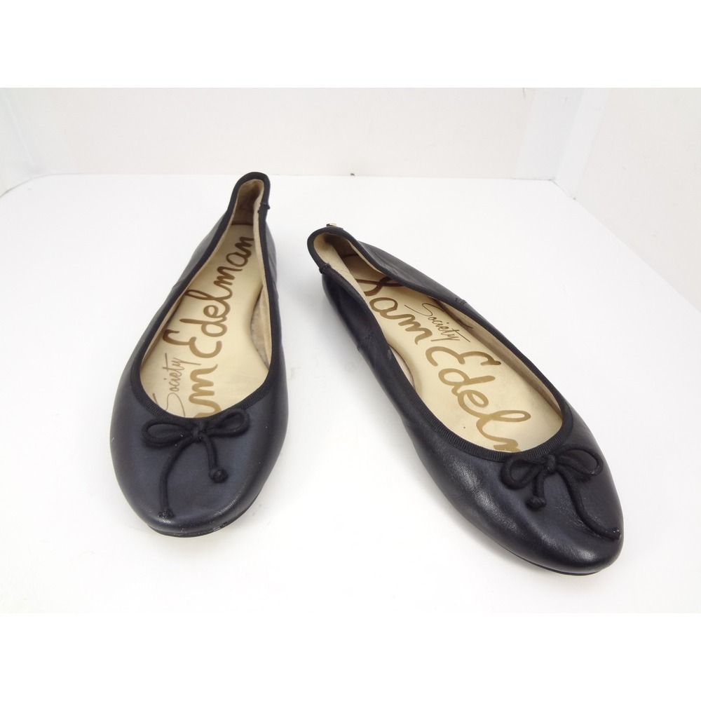 Sam Edelman Society Ballet Flats Womens 8 Black Good Leather Bow Round Toe